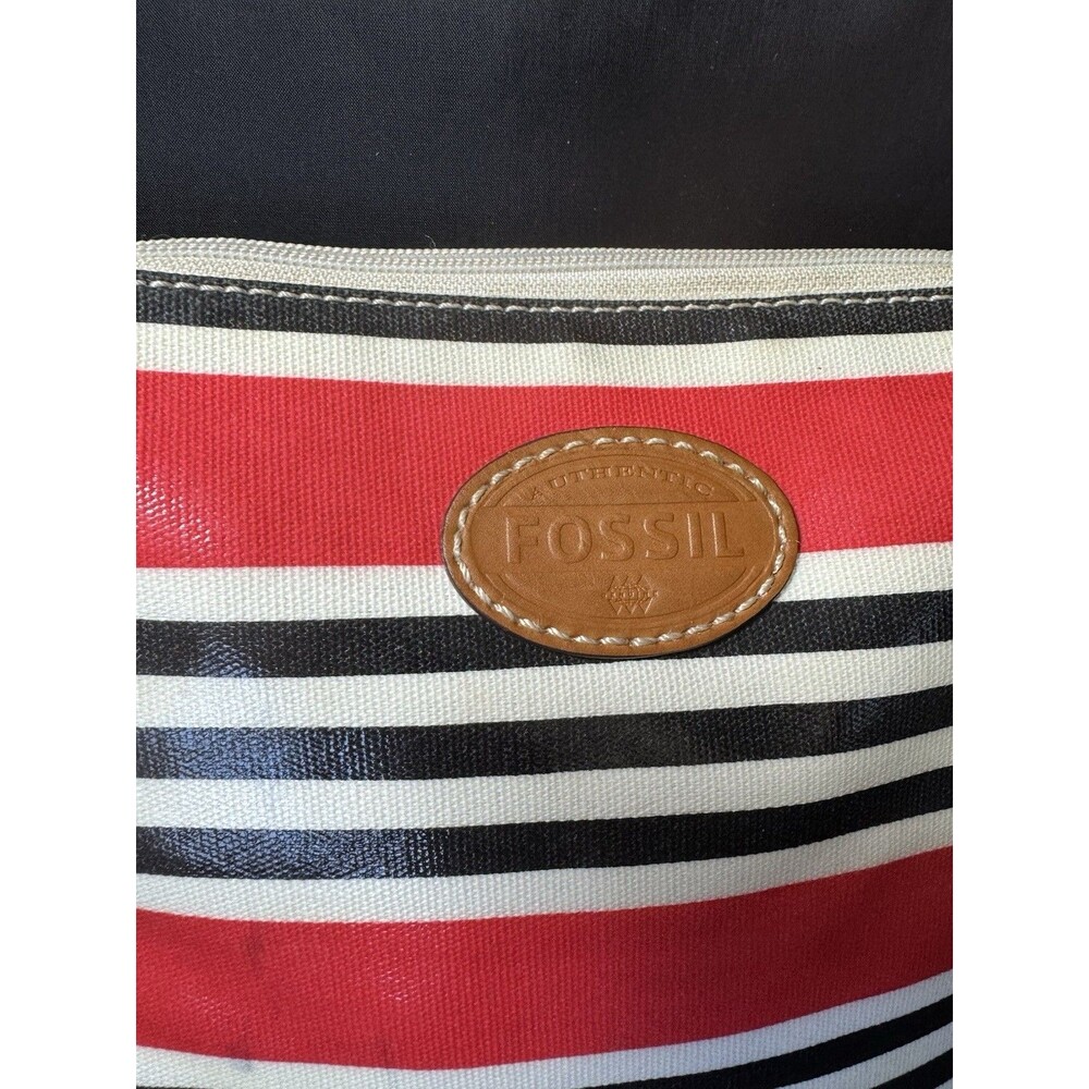 Fossil Keyper Cross Body Satchel Purse Stripes Vinyl Shiny - Picture 3 of 11